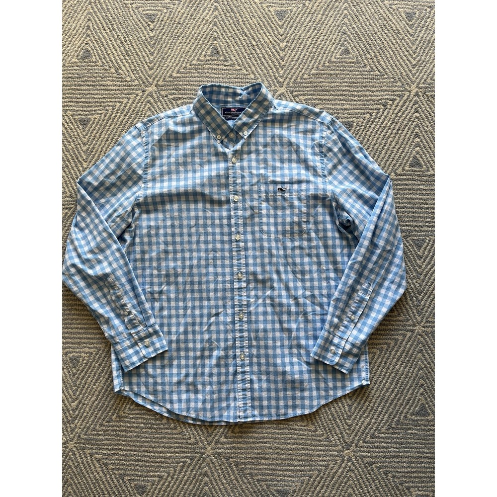Vineyard Vines Slim Fit Tucker Long Sleeve Button Shirt - Blue/White Check - Lar